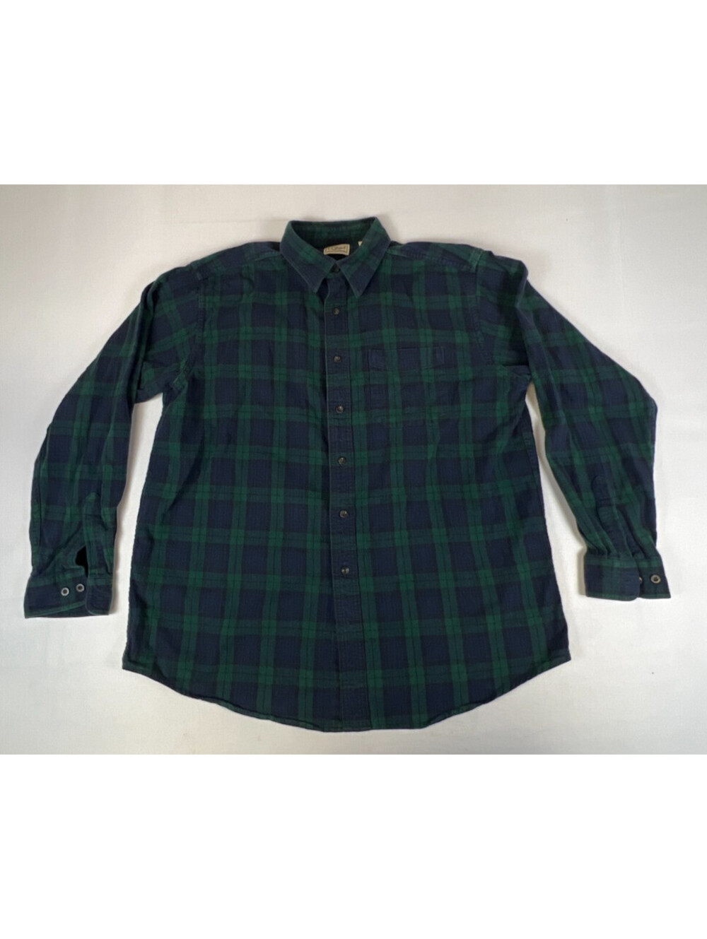 Vintage L.L.Bean Mens L Regular Plaid Flannel Button Down Shirt Green Navy